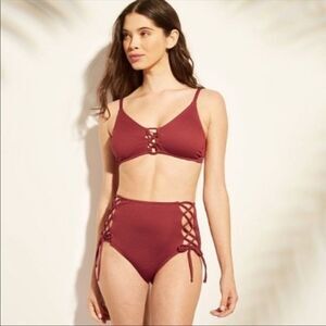 ✨ shade & shore lace up ribbed orange bikini top✨